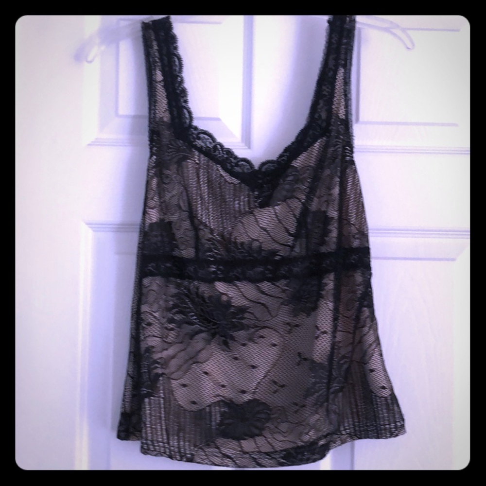 Black lace tank with nude underlay